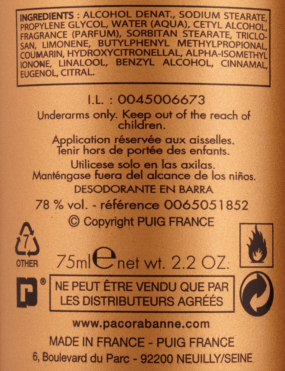 Paco Rabanne 1 Million Deodorant Stick for Men 75 ml